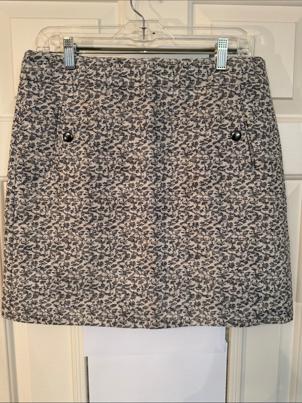 LOFT Black and Cream Mini Skirt with Subtle Floral Jacquard